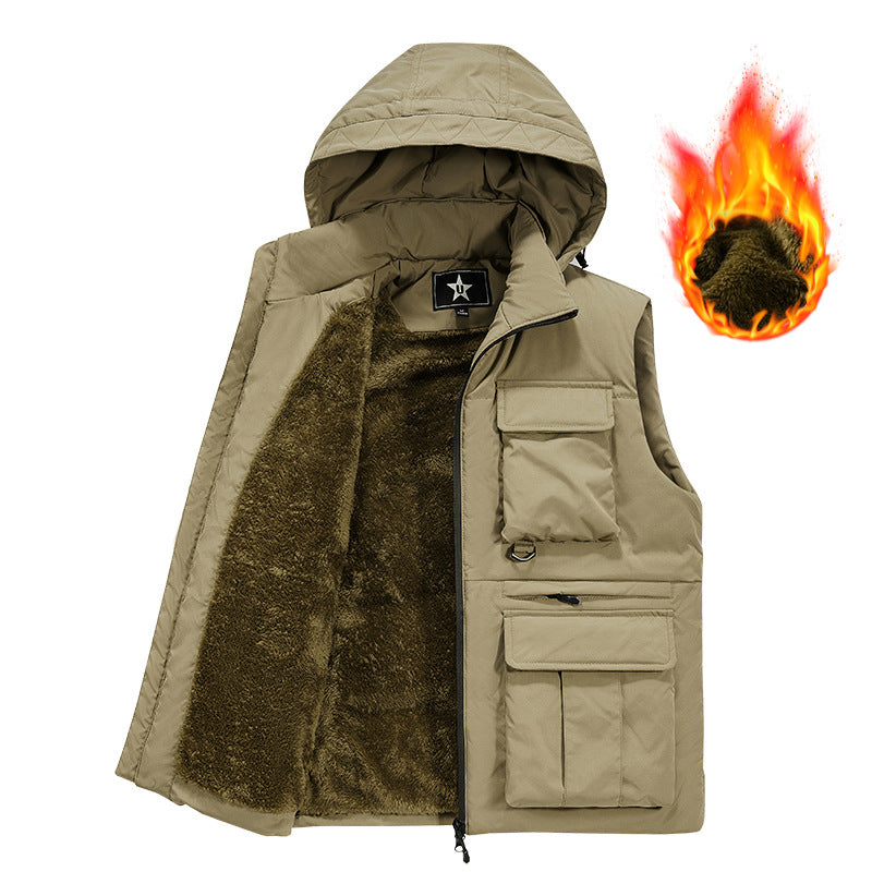 Herren Gefütterte Utility‑Weste mit Kapuze, Teddyfutter und Multifunktions‑Taschen Shop Nory