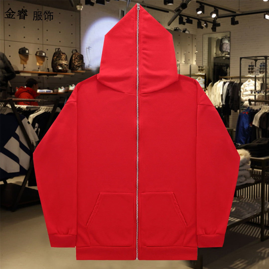 Unisex Zip-Hoodie mit durchgehendem Reißverschluss bis in spitze Kapuze, Kängurutasche und gerippten Bündchen Shop Nory