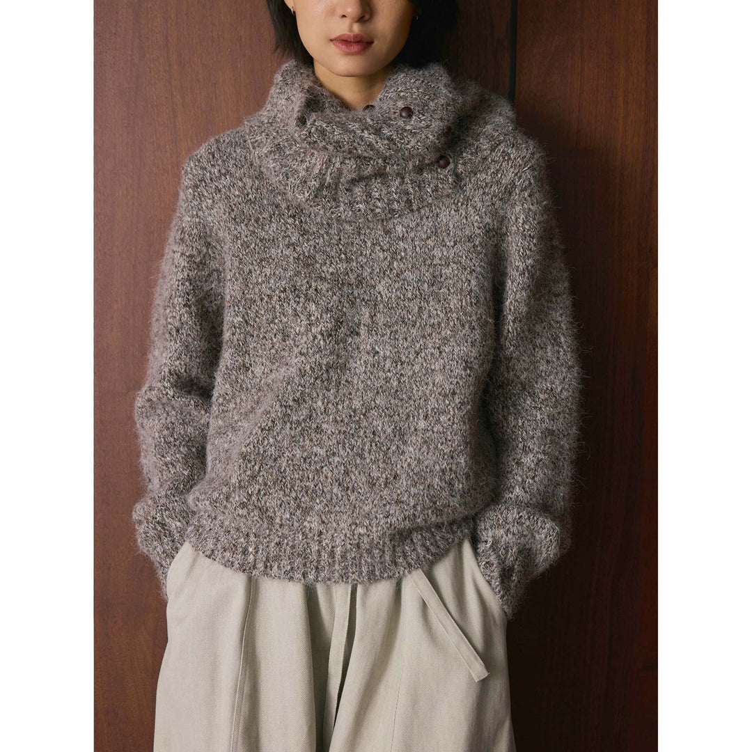 Damen Flauschiger Grobstrick-Pullover mit Knopf-Rollkragen Shop Nory