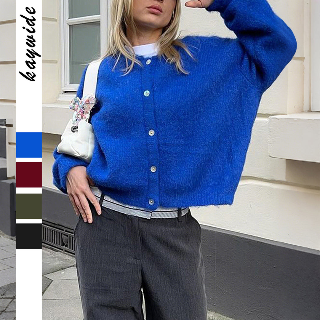 Damen nan kuschelige Kurzstrickjacke mit Perlmuttknöpfen und lässiger Oversize-Passform Shop Nory
