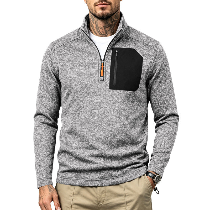 Herren Texturierter Troyer-Pullover mit halbem Reißverschluss und Brust-Zip-Tasche Shop Nory