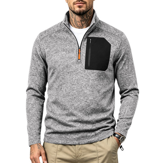 Herren Texturierter Troyer-Pullover mit halbem Reißverschluss und Brust-Zip-Tasche Shop Nory