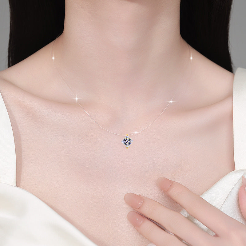 Damen Halskette mit diamantförmigem Kristallanhänger und goldfarbener Halterung Shop Nory