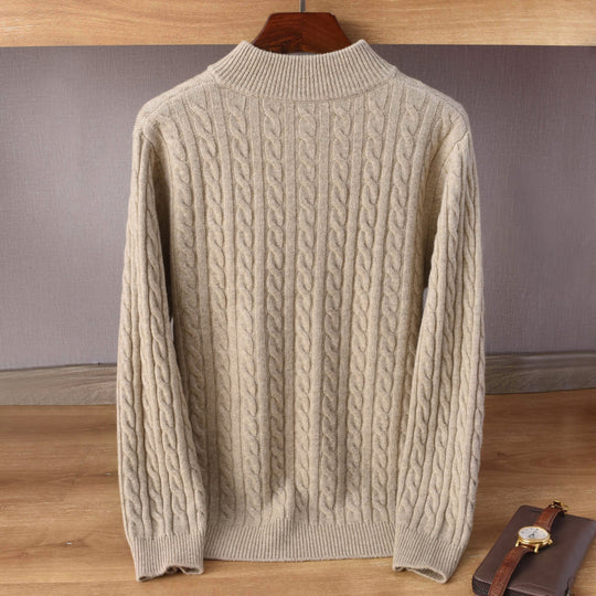 Herren Zopfmuster-Halbzip-Pullover aus weichem Wollmix mit Stehkragen Shop Nory