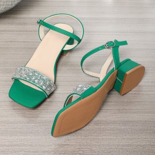 Damen Riemensandaletten mit funkelnder Strass-Applikation und elegantem Blockabsatz