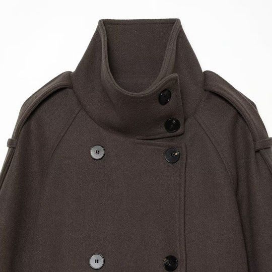 Damen Kurze Capejacke aus Wollmix mit hohem Stehkragen, Doppelreihe und Bindegürtel Shop Nory