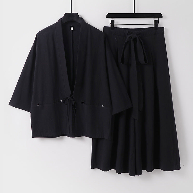 Damen Zweiteiliges Kimono-Set mit Kurzjacke und fließendem Midirock Shop Nory