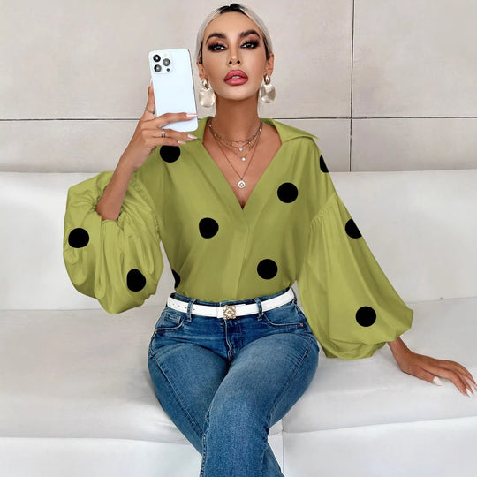 Damen Oversize-Bluse mit voluminösen Puffärmeln und Punktmuster Shop Nory