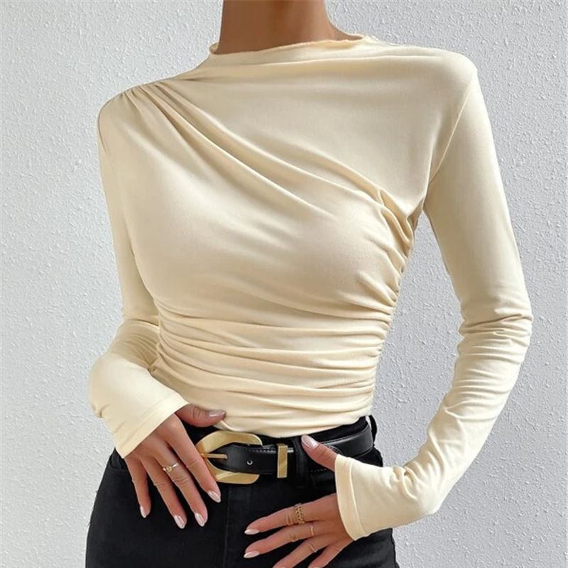 Damen Figurbetontes Langarmshirt mit Seitlicher Raffung und Drapée-Detail Shop Nory