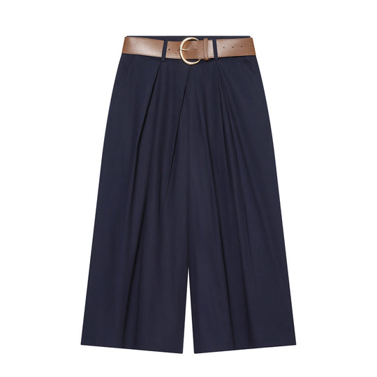 Damen Hochtaillierte Culotte-Hose mit weitem Bein, Kellerfalten und Rundbuckel-Gürtel Shop Nory