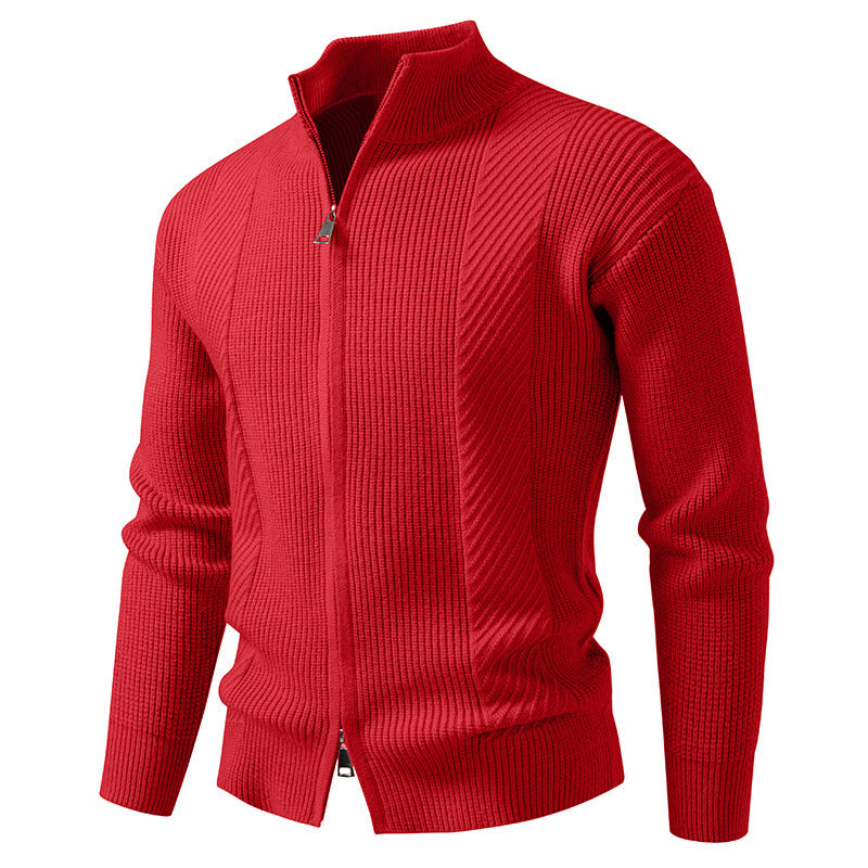 Herren modische Strickjacke mit Stehkragen und durchgehendem Reißverschluss