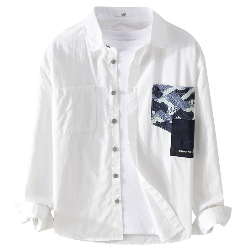 Herren Leichtes Baumwoll-Overshirt mit kontrastierter Patch-Brusttasche im Layering‑Stil Shop Nory