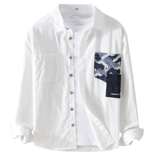 Herren Leichtes Baumwoll-Overshirt mit kontrastierter Patch-Brusttasche im Layering‑Stil Shop Nory