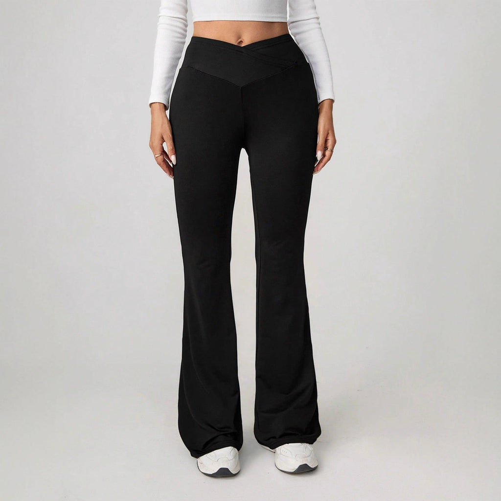 Damen High-Waist Sporthose mit weitem Bein und elastischem Bund