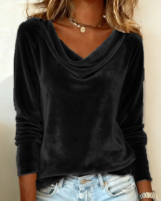 Damen Samt-Longsleeve mit Wasserfallkragen und tailliertem Schnitt Shop Nory