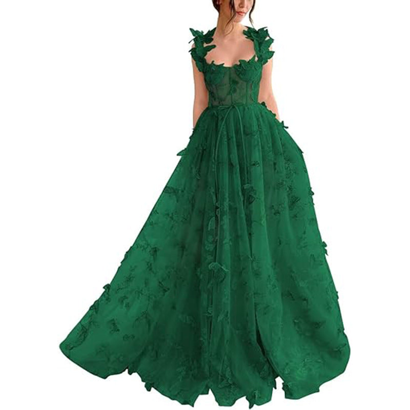 Damen Elegantes Maxikleid mit floralem Spitzenbesatz und transparenter Hülle