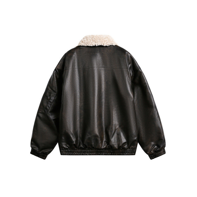 Herren Aviator-inspirierte Kunstleder‑Blousonjacke mit Teddy‑Umlegekragen und Ärmel‑Utilitytasche Shop Nory
