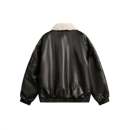 Herren Aviator-inspirierte Kunstleder‑Blousonjacke mit Teddy‑Umlegekragen und Ärmel‑Utilitytasche Shop Nory