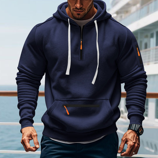 Herren nan technischer Half-Zip Hoodie mit Kängurutasche, Ärmeltasche und Reißverschluss-Details Shop Nory