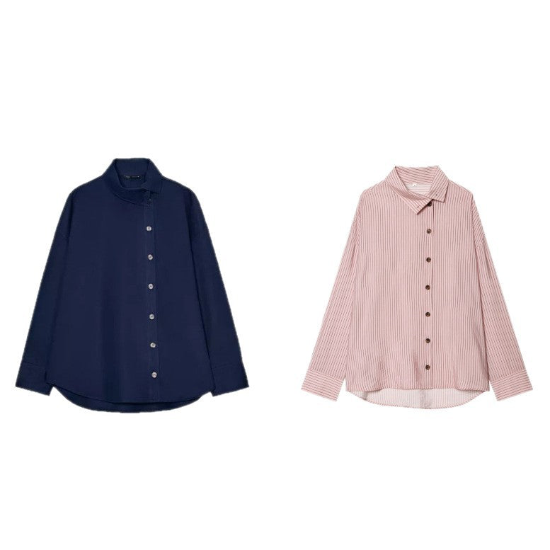 Damen Oversize-Hemdbluse mit asymmetrischem Stehkragen und verlängerter Rückenpartie Shop Nory