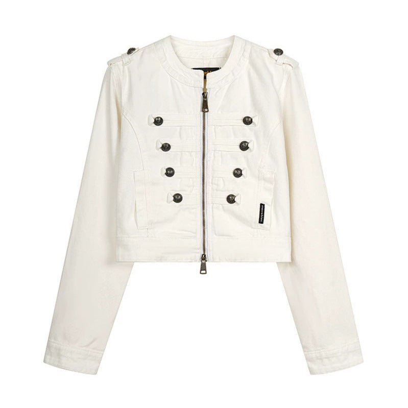 Damen Cropped-Denimjacke im Military‑Stil mit Zierknopfleisten Shop Nory
