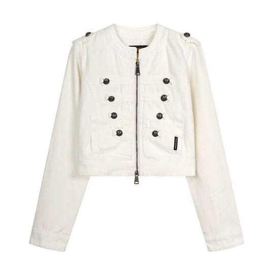 Damen Cropped-Denimjacke im Military‑Stil mit Zierknopfleisten Shop Nory
