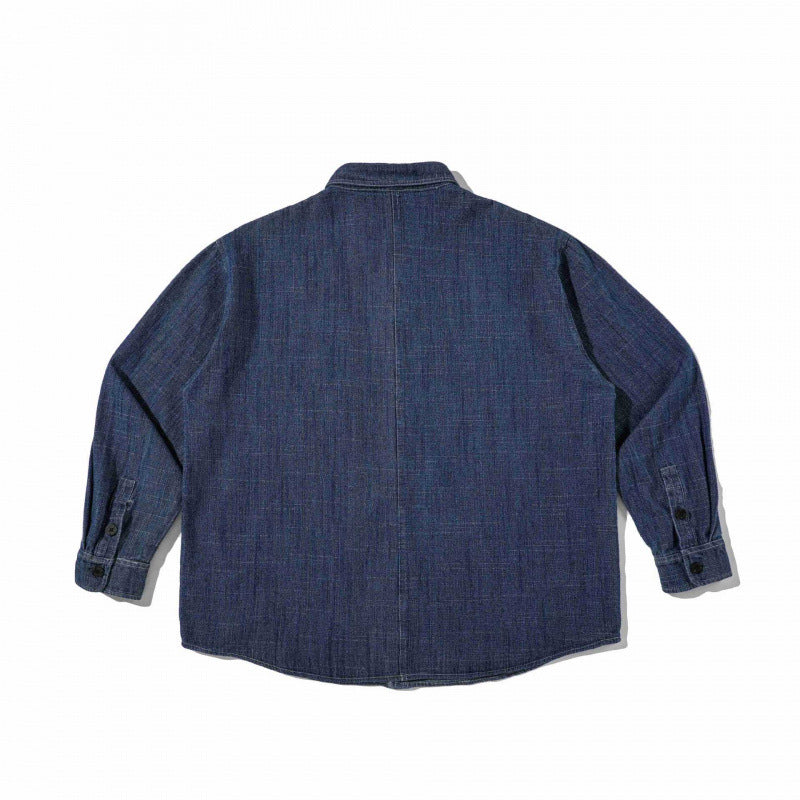 Unisex Kastenförmiges Denim-Overshirt im Worker-Look mit aufgesetzten Taschen und gerundetem Saum Shop Nory