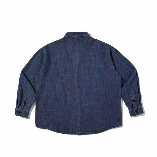 Unisex Kastenförmiges Denim-Overshirt im Worker-Look mit aufgesetzten Taschen und gerundetem Saum Shop Nory