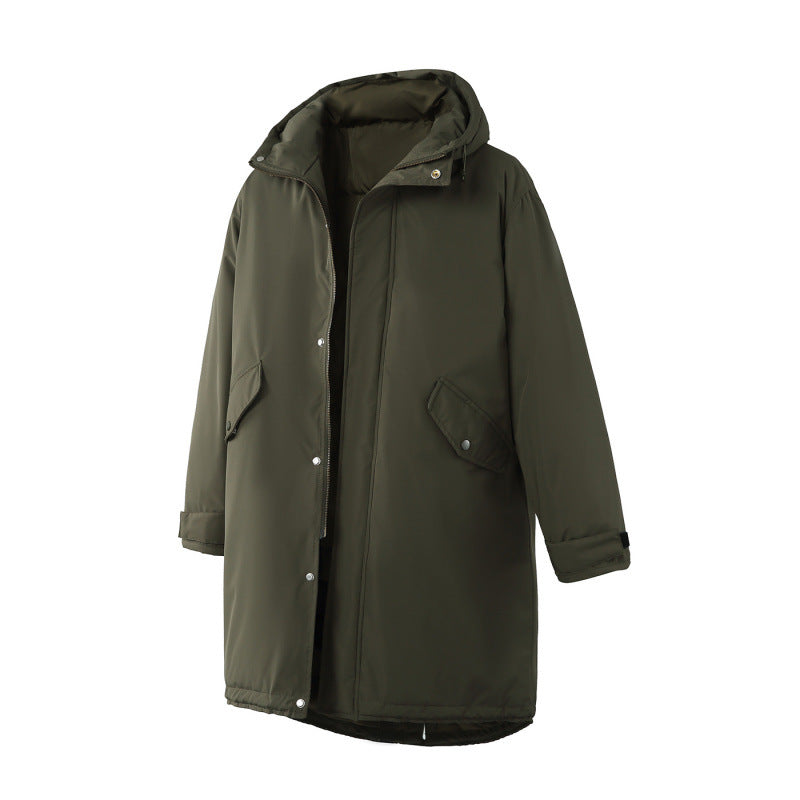 Unisex Wattierter langer Parka im Boxy-Cut mit Kapuze und Tunnelzugsaum Shop Nory