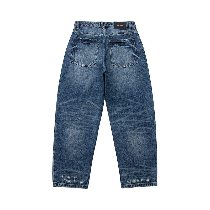 Damen High‑Waist weit geschnittene Jeans im Used‑Look mit Knopfverschluss und dezenten Rissen Shop Nory