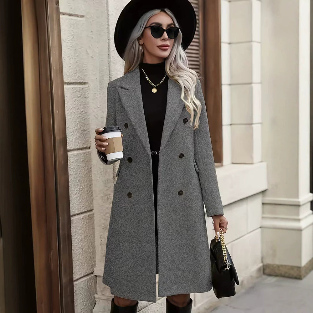 Damen Eleganter doppelt-knöpfiger Wollmantel