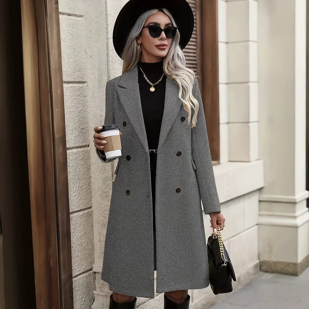 Damen Eleganter doppelt-knöpfiger Wollmantel