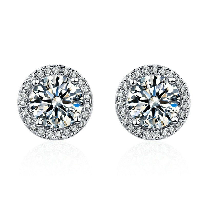 Zirkonia-Ohrstecker Halo-Design Aus Sterling Silber