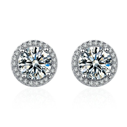 Zirkonia-Ohrstecker Halo-Design Aus Sterling Silber