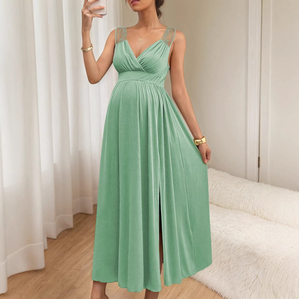 Damen Elegantes Maxikleid mit Spitzenakzenten und fließendem Rock Shopnory