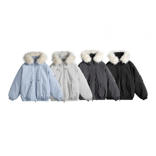Damen Wattierte Bomberjacke mit Kunstfellkapuze, Boxy‑Schnitt und Utility‑Taschen Shop Nory