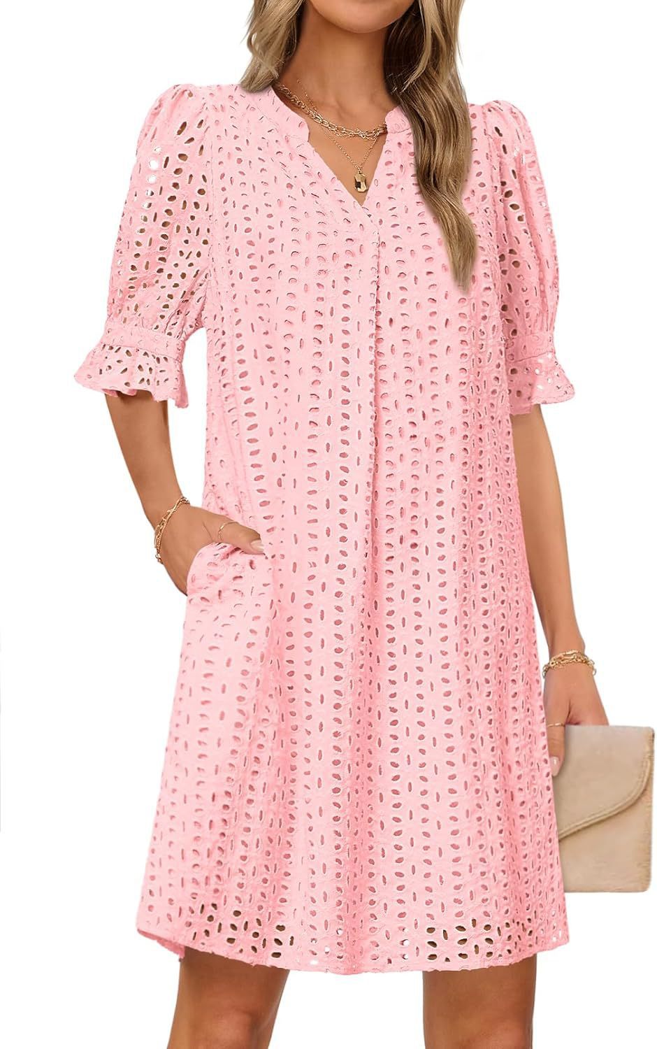 Damen luftiges Blumenkleid mit eleganten Lochdetails