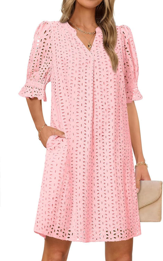 Damen luftiges Blumenkleid mit eleganten Lochdetails