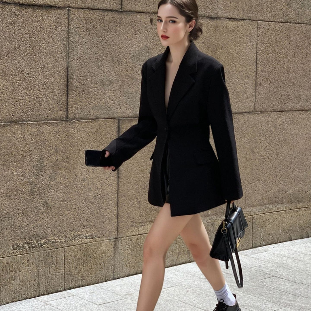 Damen Taillierter Blazer-Mantel mit Bindegürtel und Pattentaschen Shop Nory