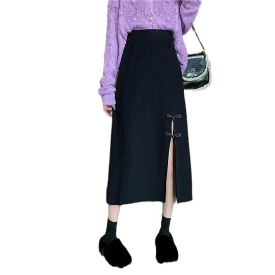 Damen Eleganter Strickrock mit Schlitz und Schleifendetails Shop Nory