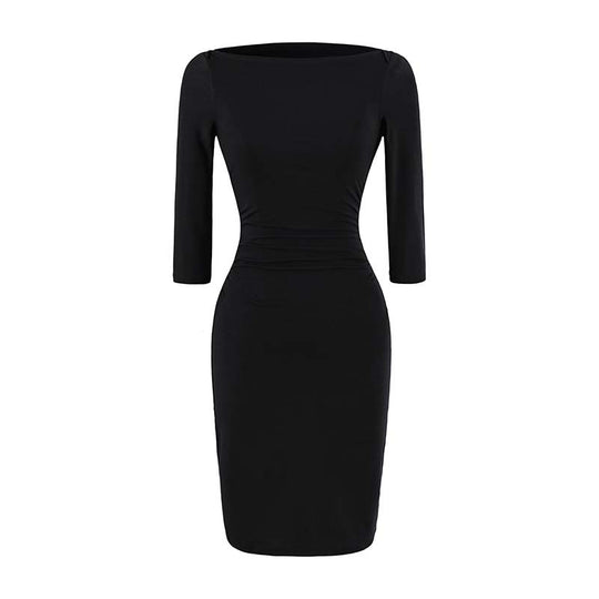 Damen Figurnahes Midikleid mit U-Boot-Ausschnitt, dreiviertelärmeln und geraffter Taille Shop Nory