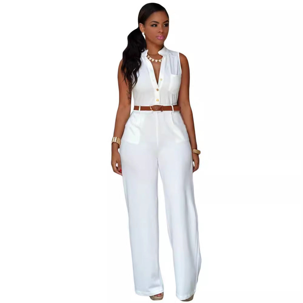 Damen Eleganter Jumpsuit mit Gürtel und Knopfdetail