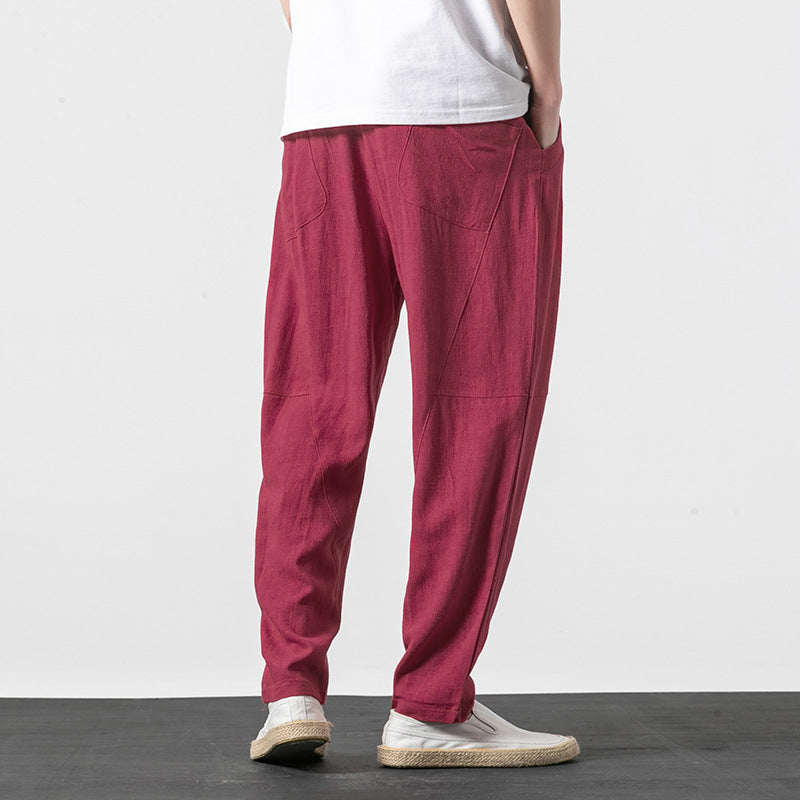 Herren Weiche Leinenmix-Loungehose mit tiefem Schritt, elastischem Bund und taillierter Beinverjüngung Shop Nory