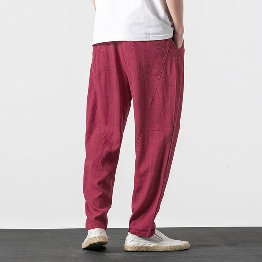 Herren Weiche Leinenmix-Loungehose mit tiefem Schritt, elastischem Bund und taillierter Beinverjüngung Shop Nory