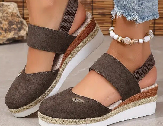 Damen Bequeme Espadrilles mit elastischen Riemen und dekorativem Bastbesatz