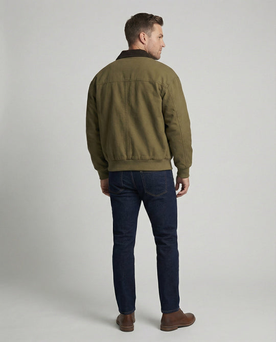 Herren robuster Canvas-Blouson mit Cordkragen und kariertem Steppfutter