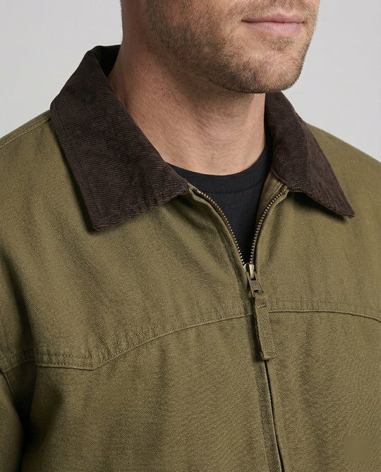 Herren robuster Canvas-Blouson mit Cordkragen und kariertem Steppfutter
