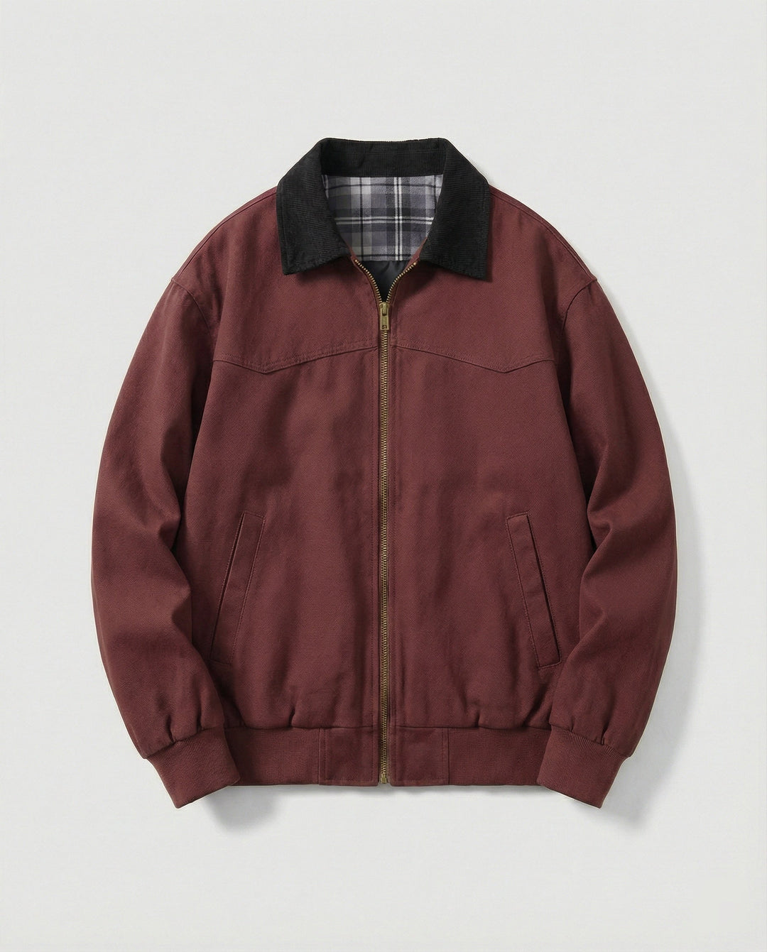 Herren robuster Canvas-Blouson mit Cordkragen und kariertem Steppfutter