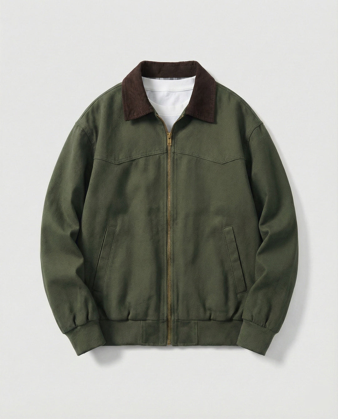 Herren robuster Canvas-Blouson mit Cordkragen und kariertem Steppfutter
