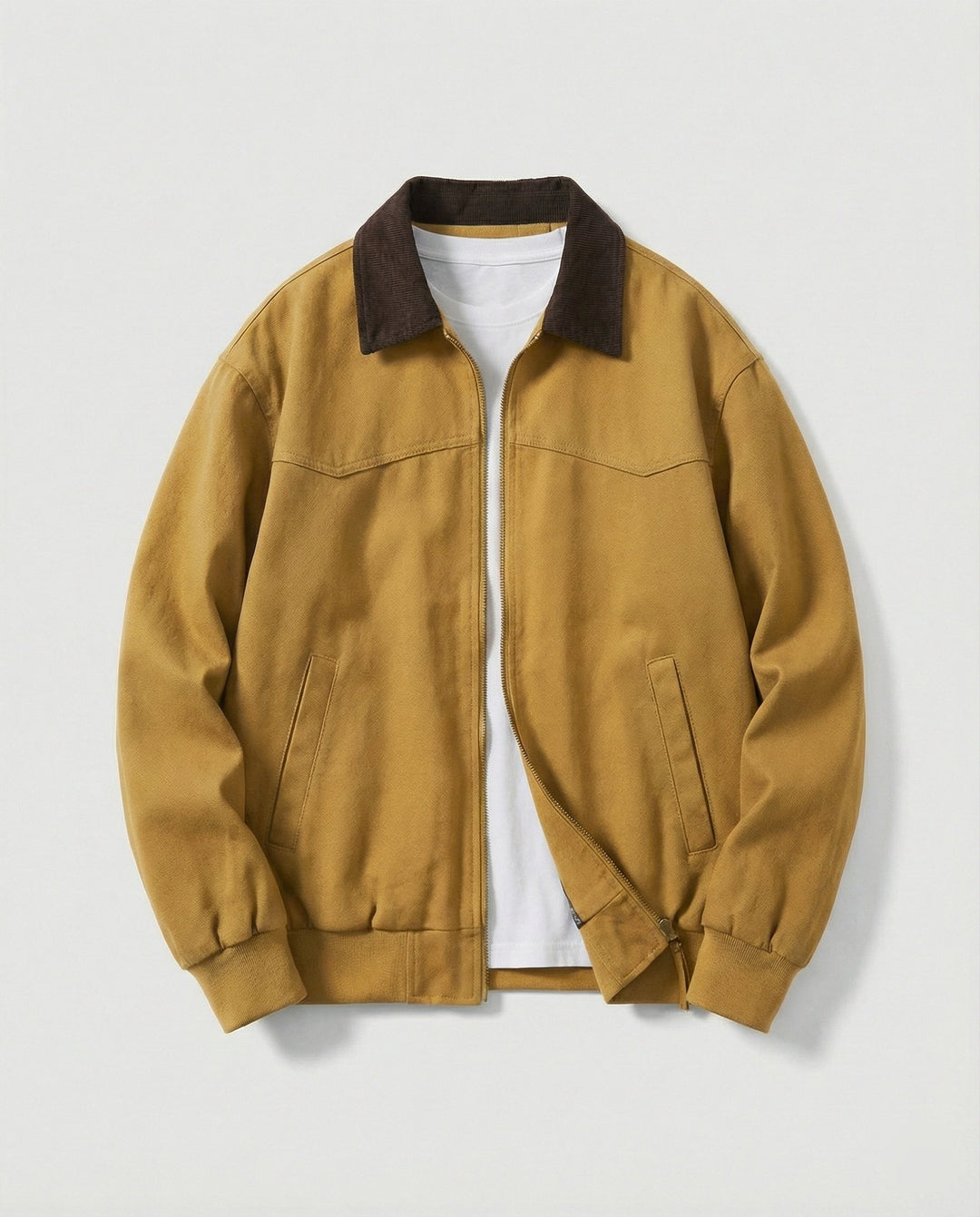 Herren robuster Canvas-Blouson mit Cordkragen und kariertem Steppfutter